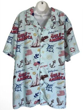 NEW The Gulf Of America Hawaiian Shirt Blue Trump USA Patriotic Men's 3XL